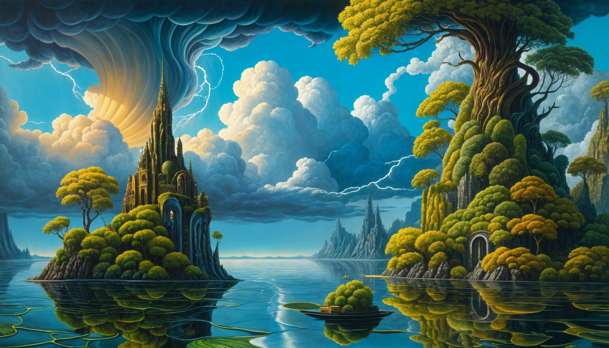 Fantastical Landscape with Islands and Whimsical Castle