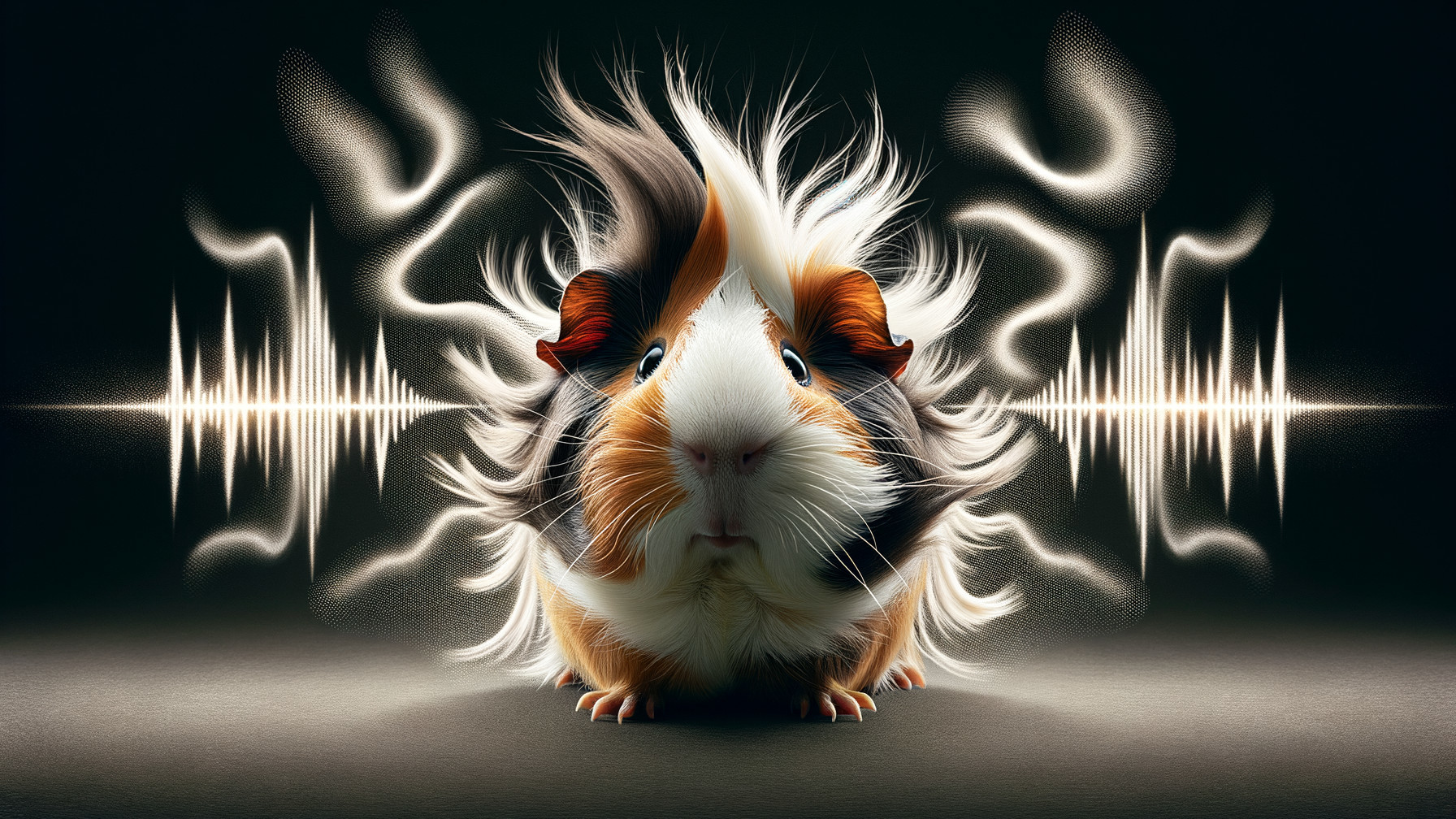 Stylized guinea pig with fluffy fur and sound waves