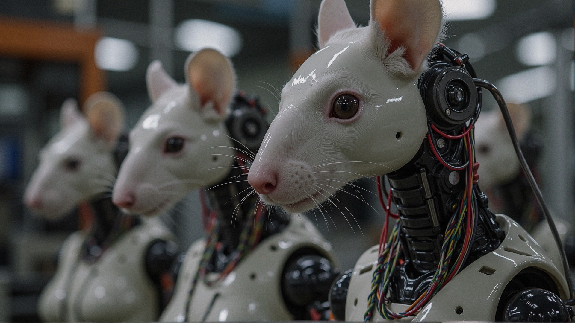 Humanoid Robots with Rat-Like Heads and Futuristic Design