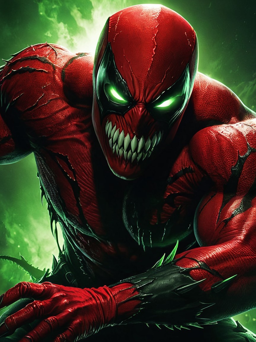 Muscular Character in Red and Black with Green Glow