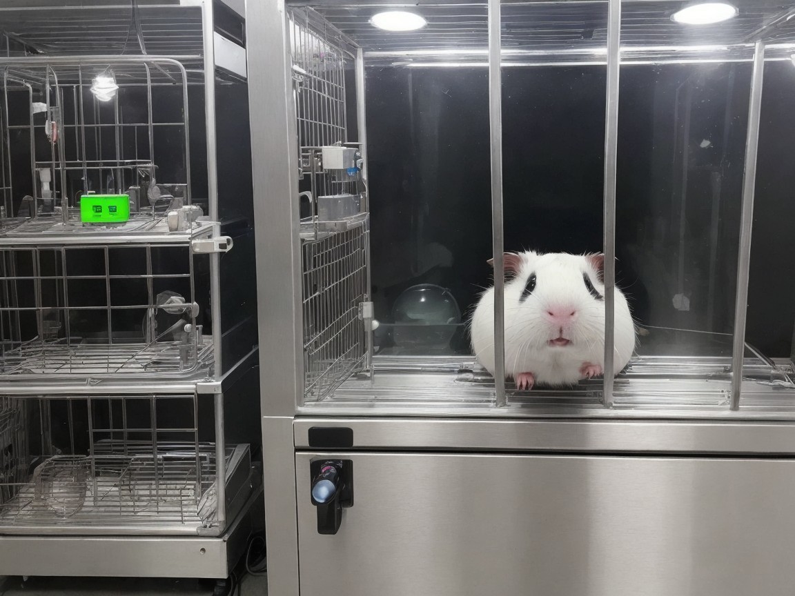 Guinea Pig in Stainless Steel Enclosure with Equipment