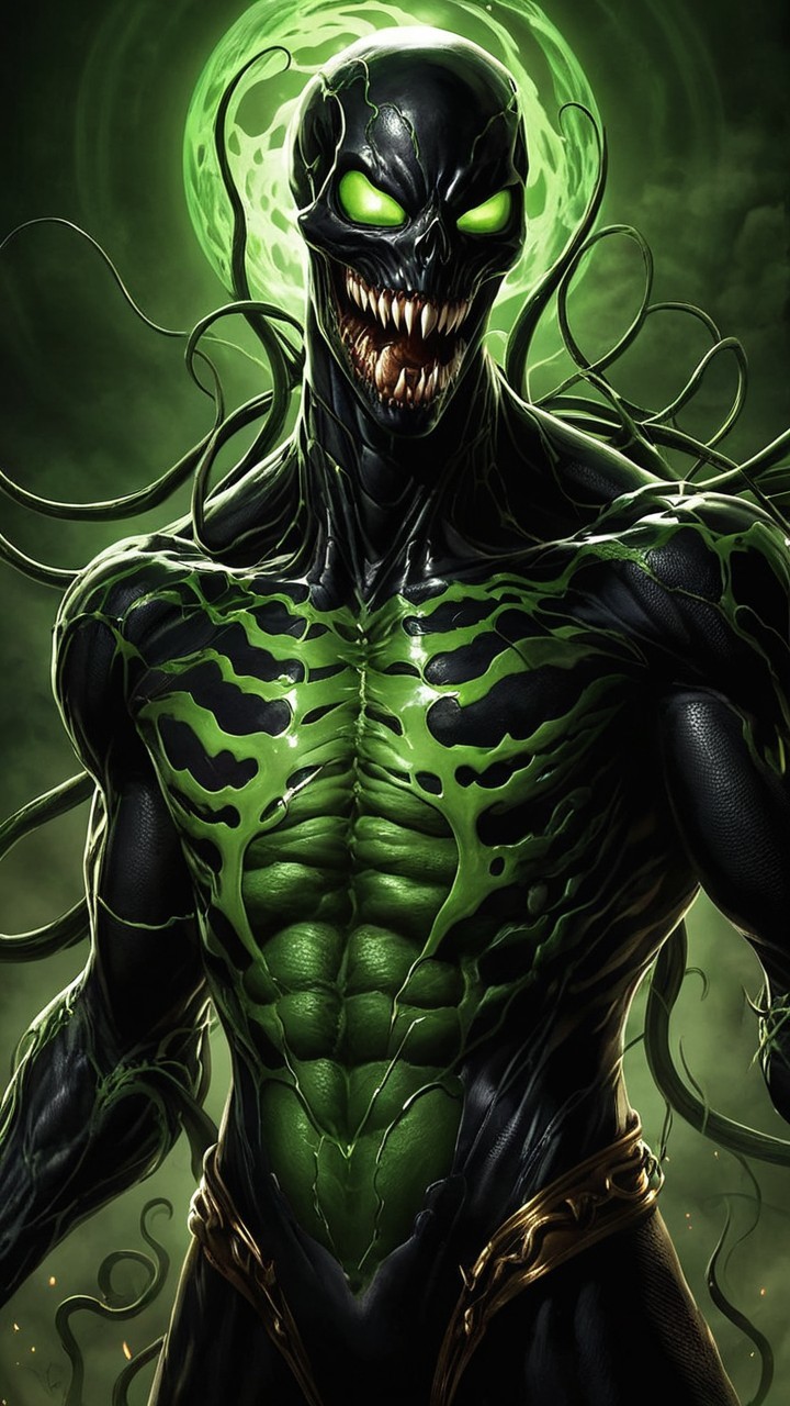 Menacing Character in Black Suit with Green Accents