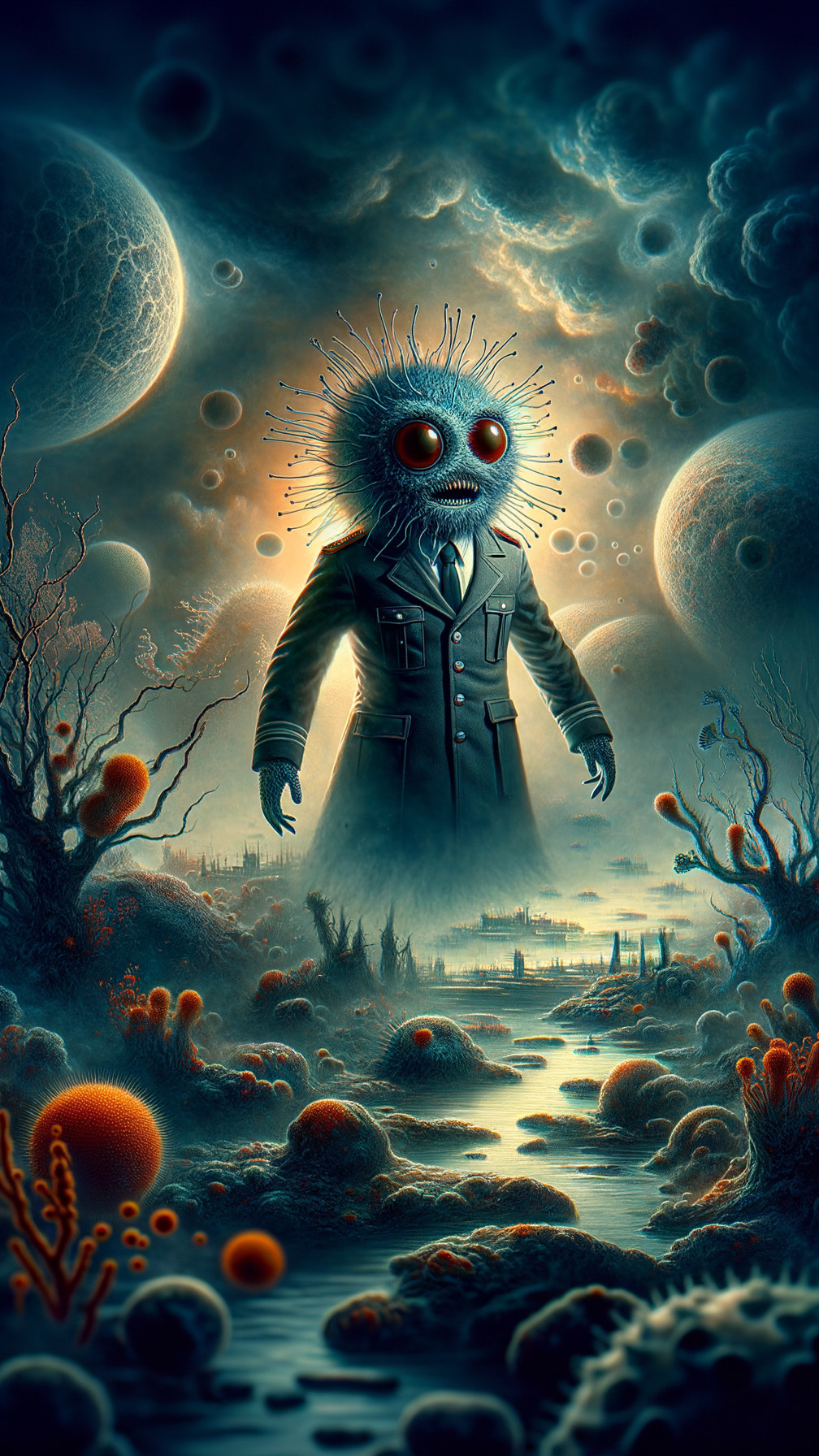Surreal Creature in Formal Suit in Cosmic Landscape