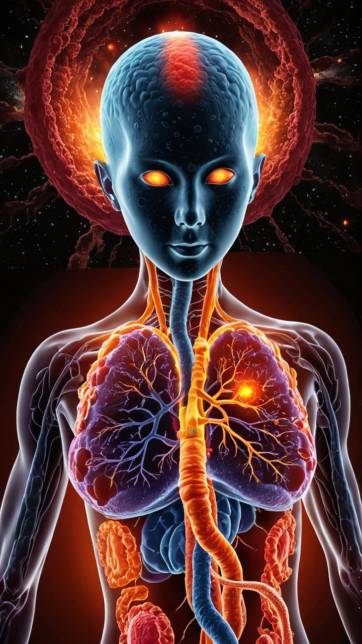 Stylized Human Figure with Transparent Body and Organs