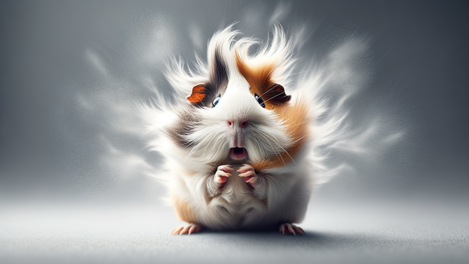 Fluffy Guinea Pig with Brown, White, and Orange Fur