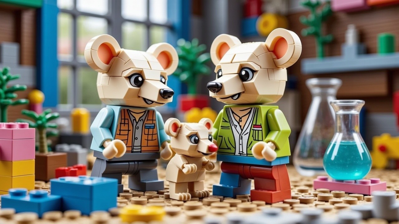 LEGO Bears in Colorful Room with Building Blocks