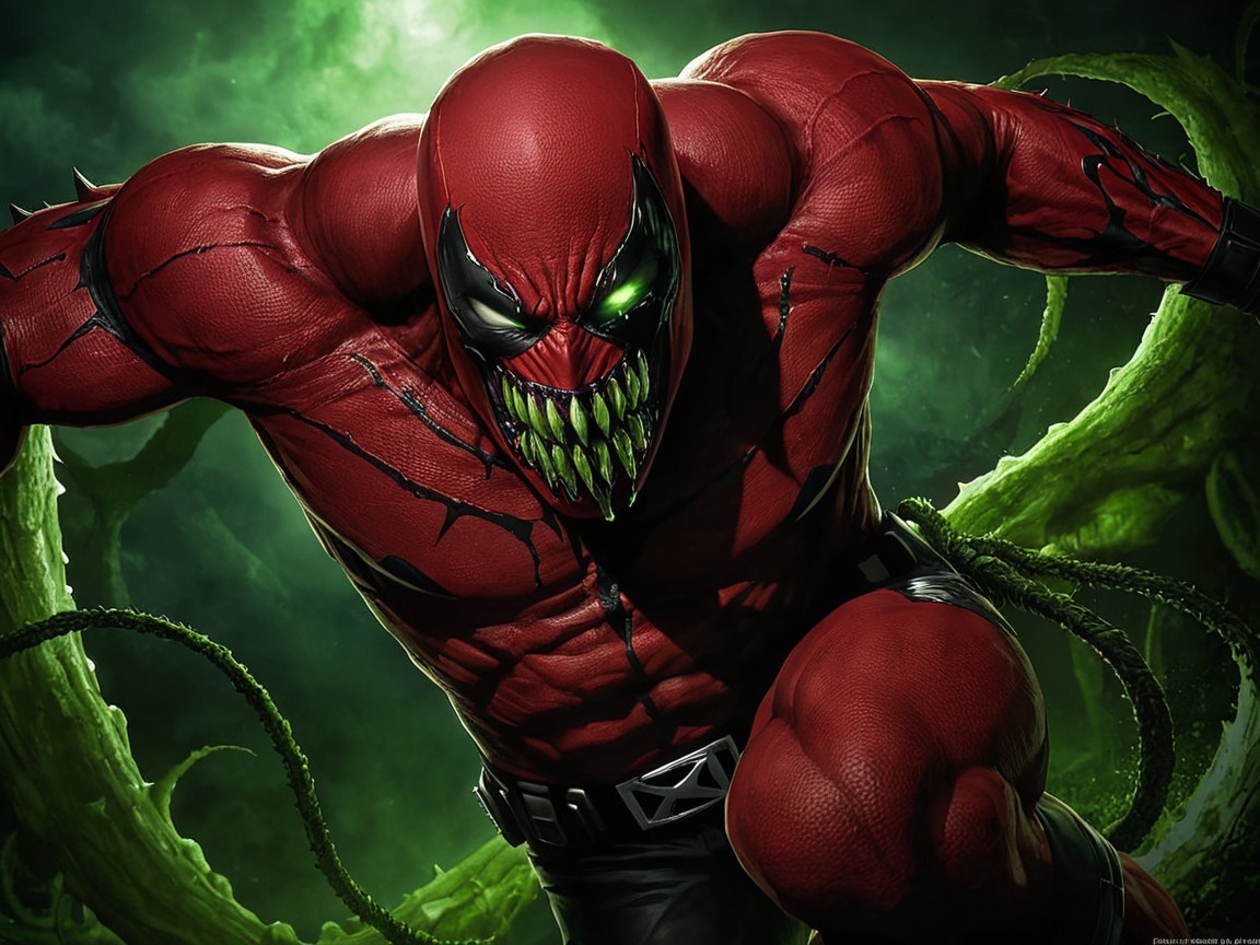 Muscular Character in Red and Black Suit with Tendrils