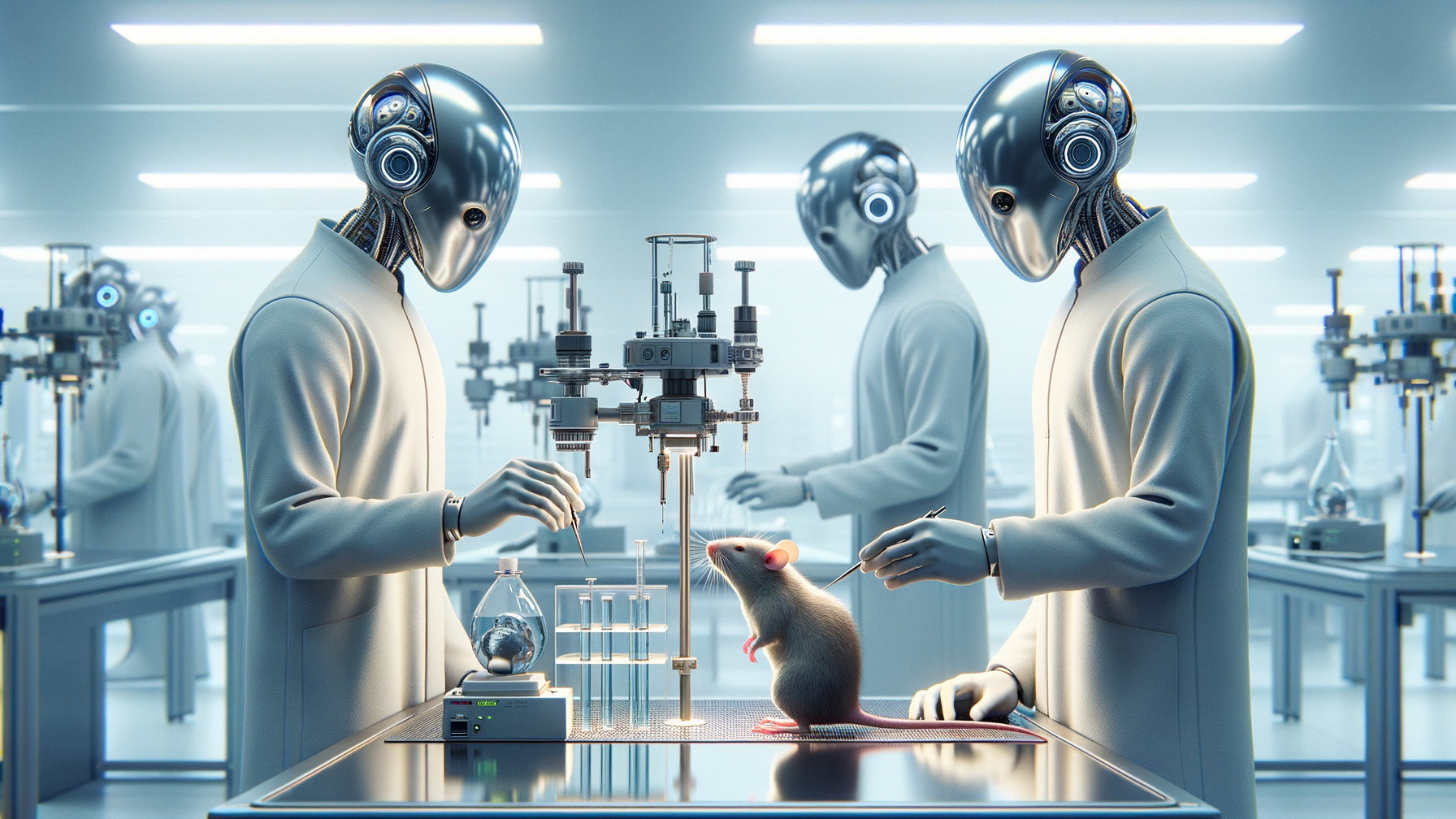 Futuristic Laboratory with Humanoid Robots and Experiments