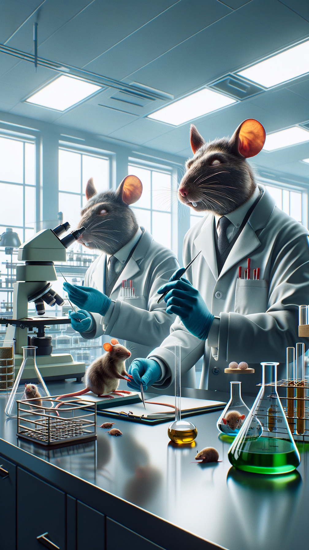 Futuristic Laboratory with Mice Conducting Experiments