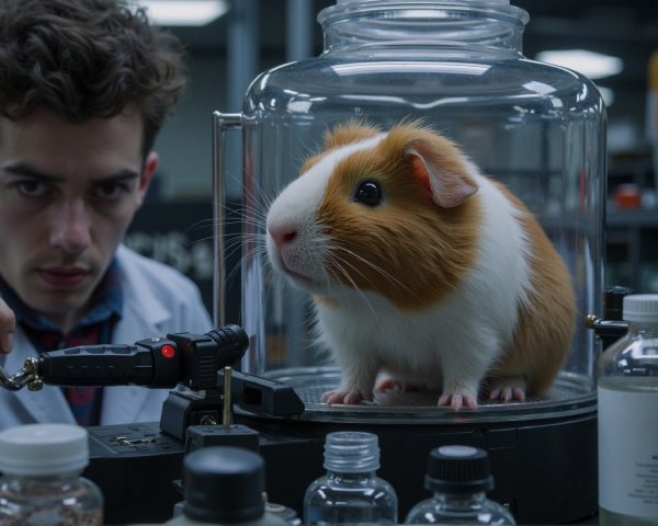 Scientist Conducting Experiment with Guinea Pig in Lab