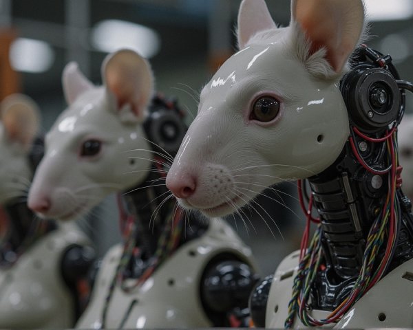 Humanoid Robots with Rat-Like Heads and Futuristic Design