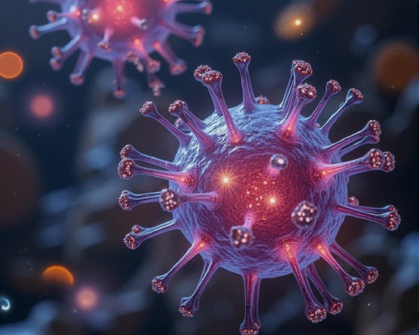 Close-up View of Vibrant Virus Particles and Structure