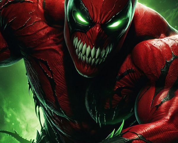 Muscular Character in Red and Black with Green Glow