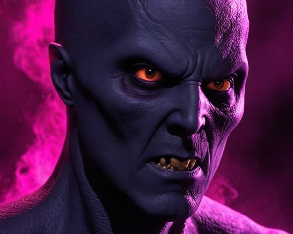 Muscular Figure with Purple Skin and Fierce Expression