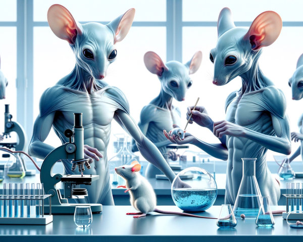 Humanoid Mice Conduct Experiments in Futuristic Lab