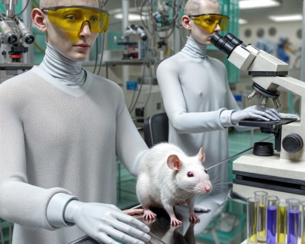 Humanoid Figures Conducting Experiments in Laboratory
