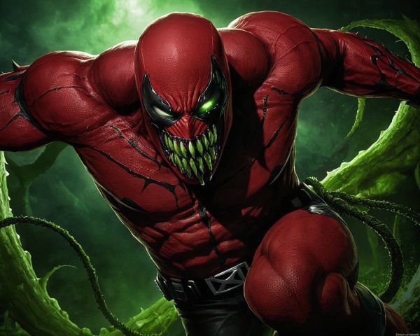 Muscular Character in Red and Black Suit with Tendrils