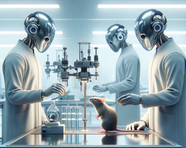 Futuristic Laboratory with Humanoid Robots and Experiments