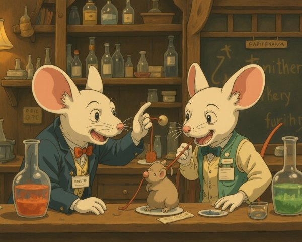 Whimsical Apothecary with Anthropomorphic Mice Experimenting