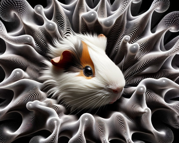 Guinea Pig in Abstract Spiral with Black and White Waves