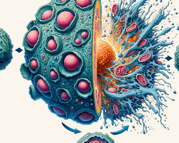 Illustration of a Cell Dividing with Detailed Features