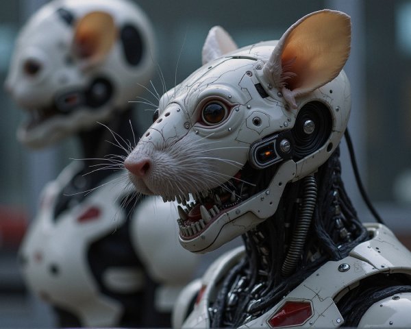 Futuristic robotic rat with mechanical components