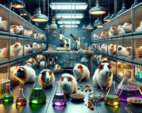 Laboratory Setting with Guinea Pigs and Colorful Equipment