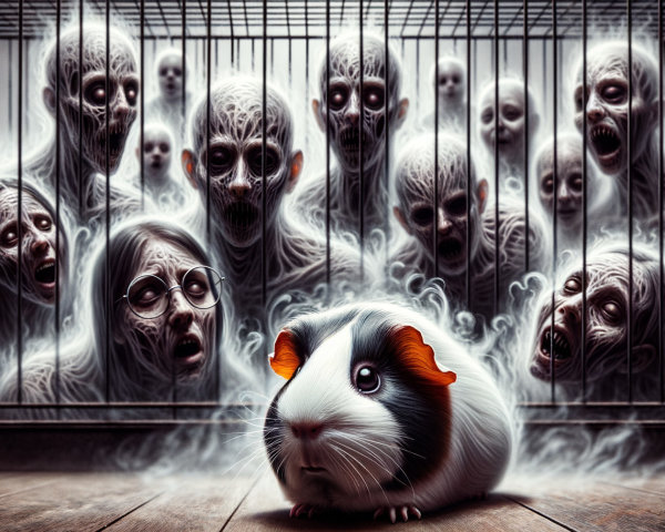 Guinea Pig in Foreground with Ominous Ghostly Figures