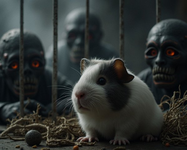 Guinea Pig in Dark Setting with Ominous Figures