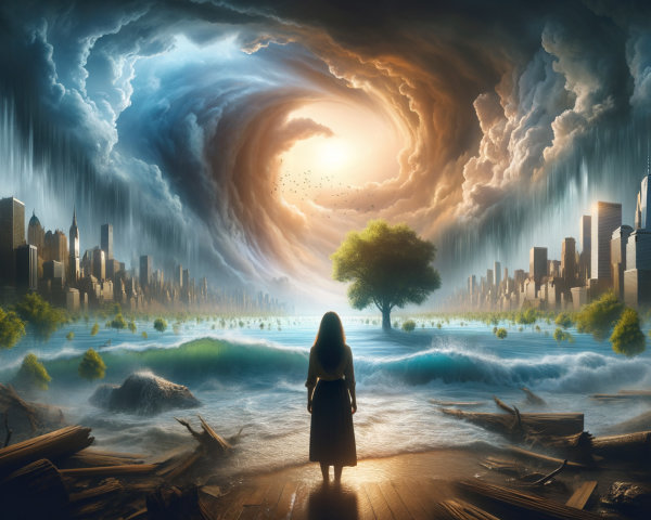 Surreal Landscape of Turbulent Shoreline and Skyscrapers