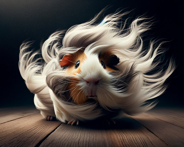 Fluffy Guinea Pig with Long Hair in Motion Scene