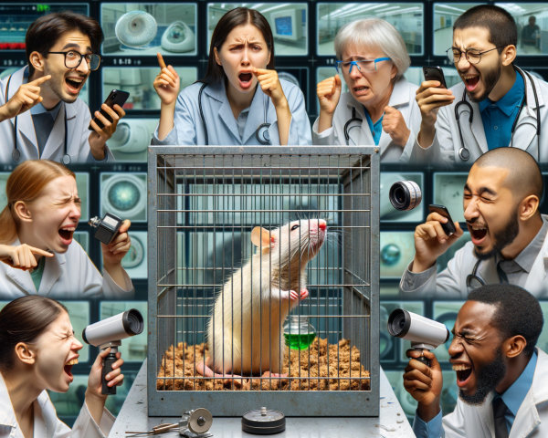Scientists React to White Rat in Lab Experiment