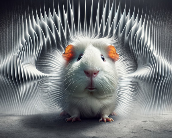 Fluffy White Guinea Pig with Orange Ears and Waves