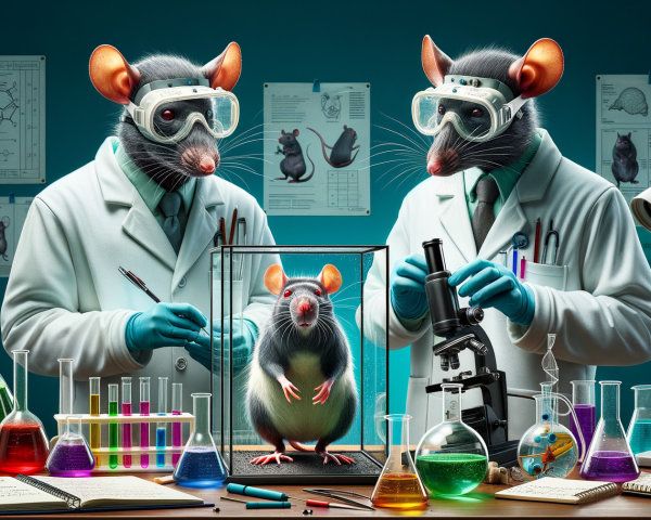 Whimsical Laboratory Scene with Anthropomorphic Rats