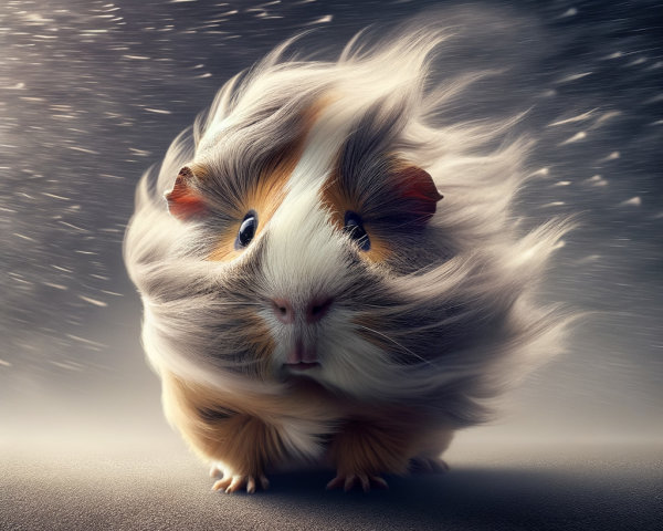 Whimsical Guinea Pig in Windy, Playful Scene