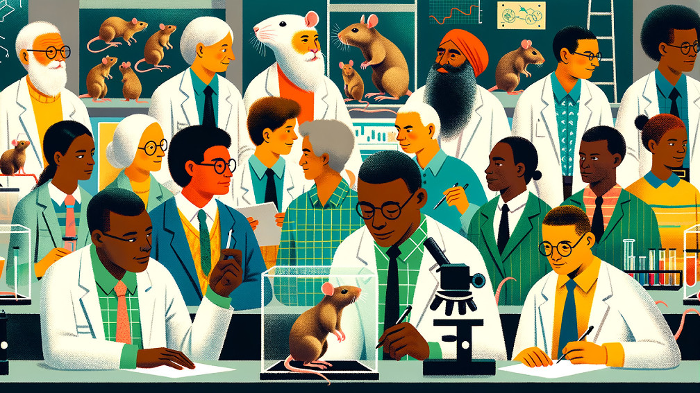 Diverse Scientists Collaborating in a Colorful Lab