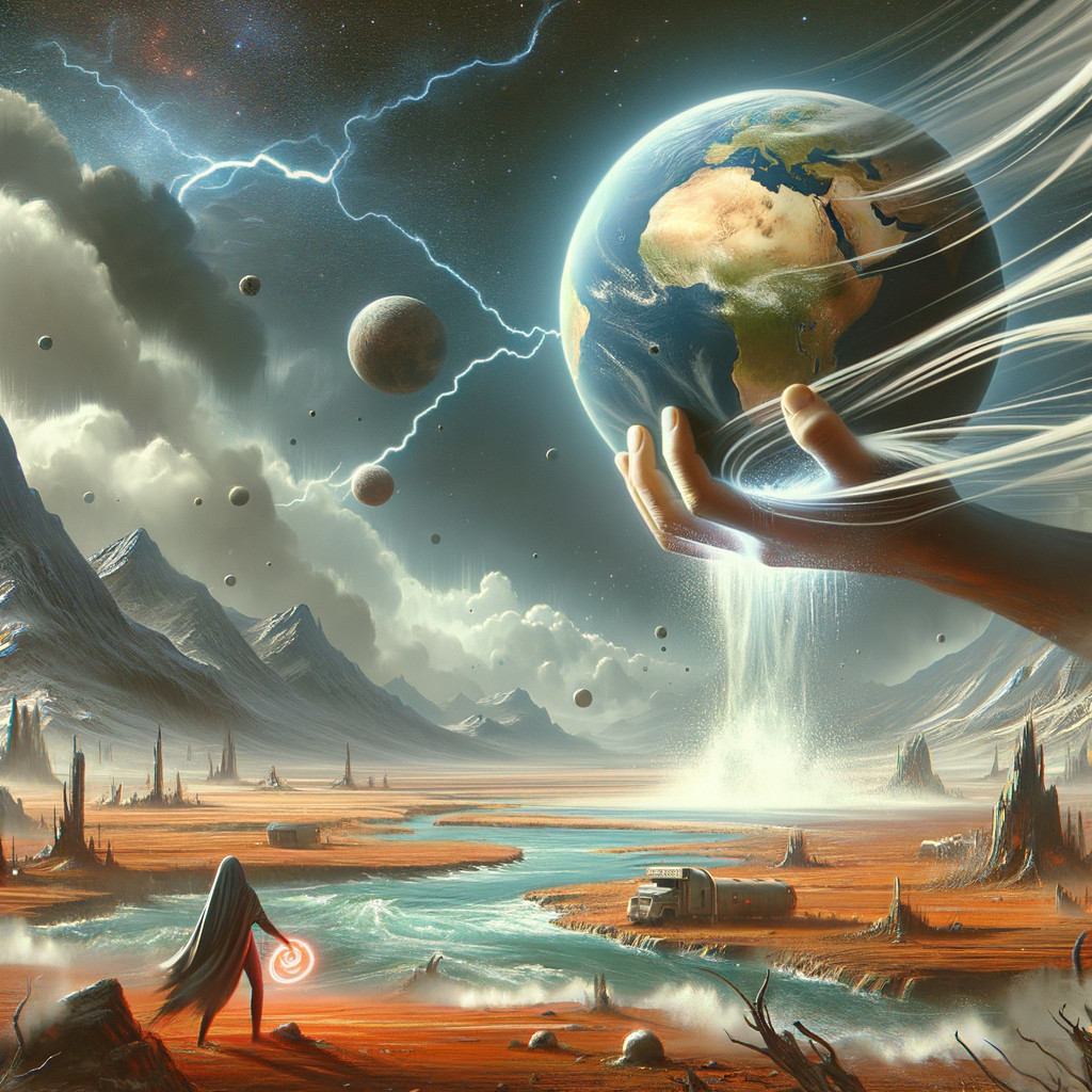 Surreal Cosmic Landscape with Earth and Celestial Elements