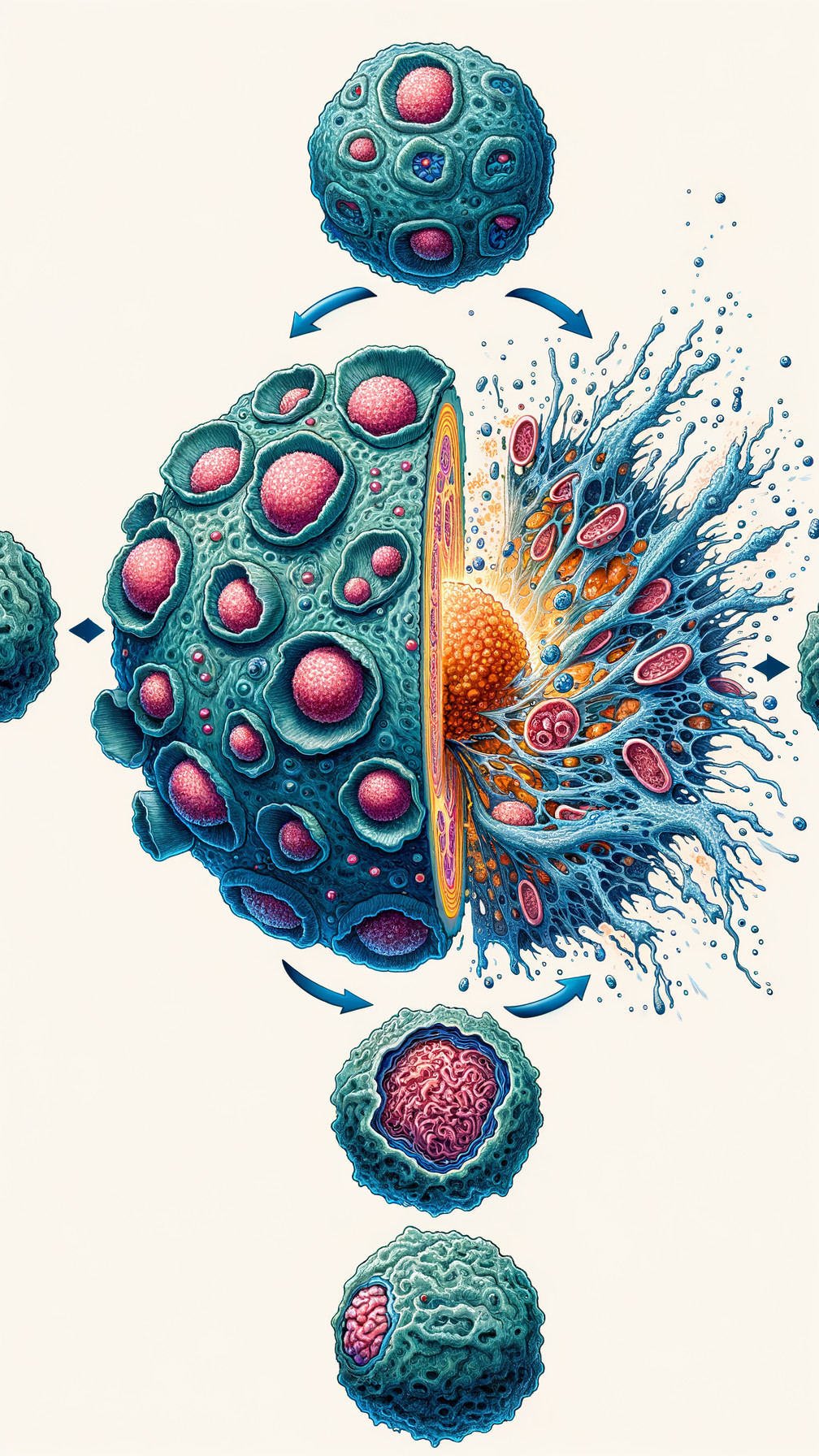 Illustration of a Cell Dividing with Detailed Features