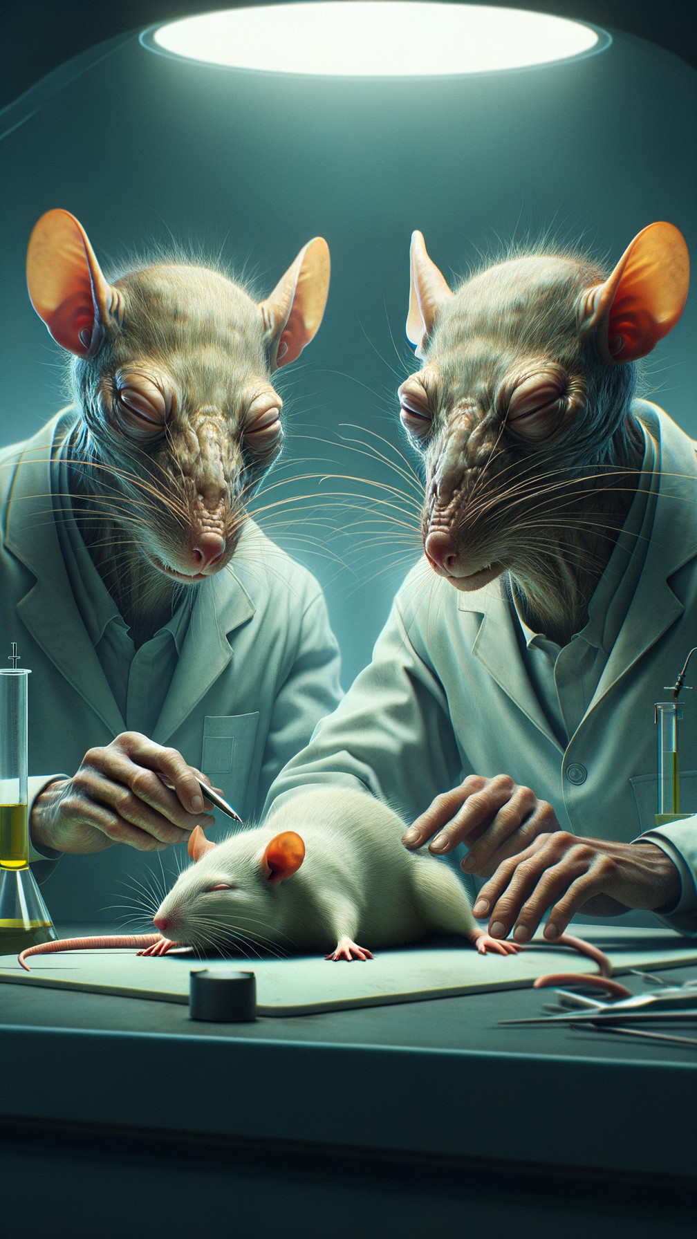 Futuristic Laboratory with Anthropomorphic Rats Experimenting