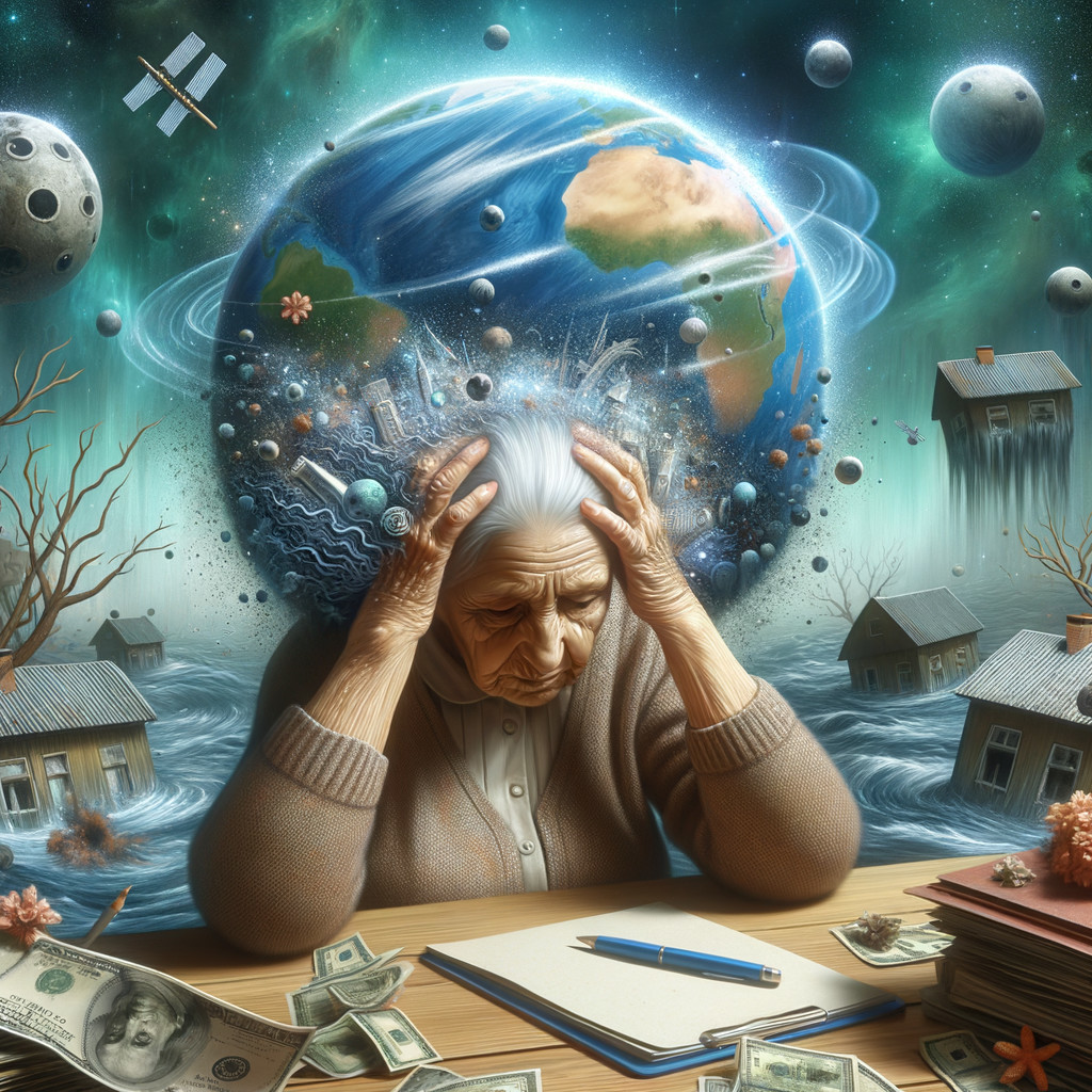 Elderly Woman in Distress Amidst Cosmic Crisis