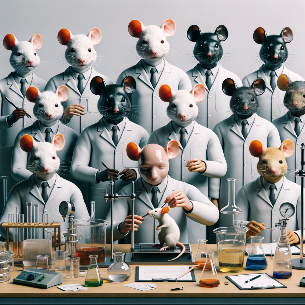 Humanoid Figures with Mouse Heads in a Laboratory Setting