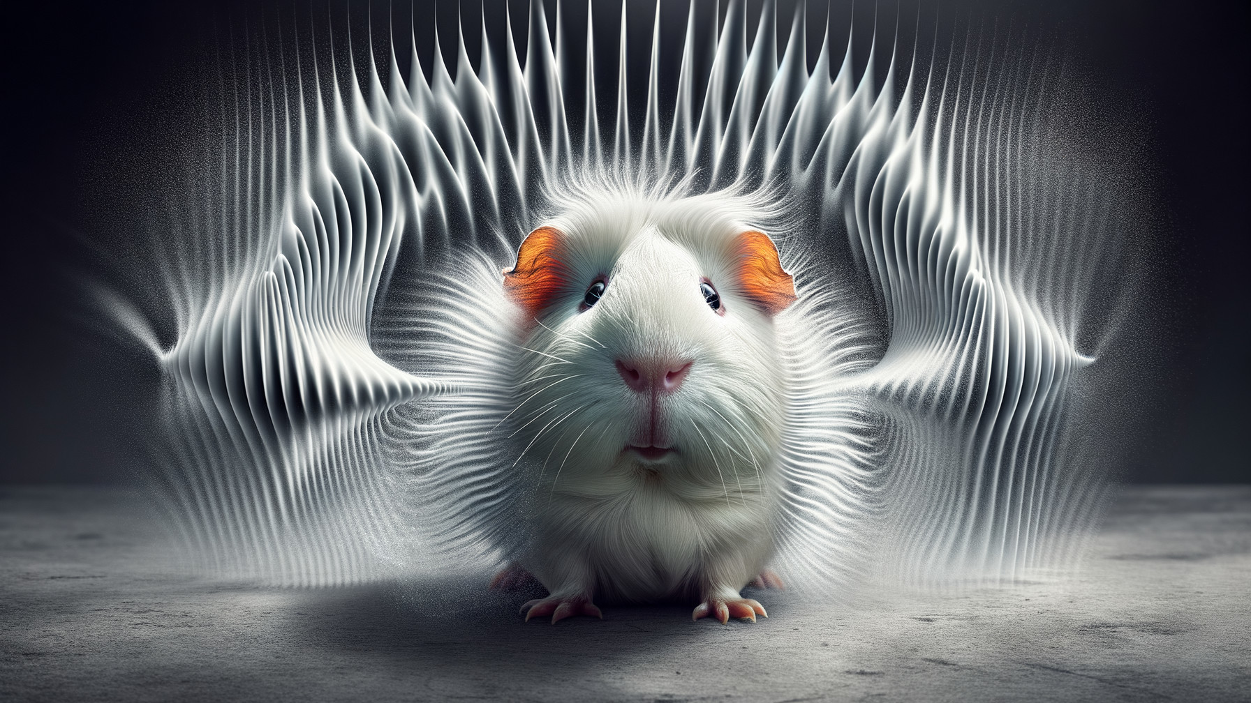 Fluffy White Guinea Pig with Orange Ears and Waves