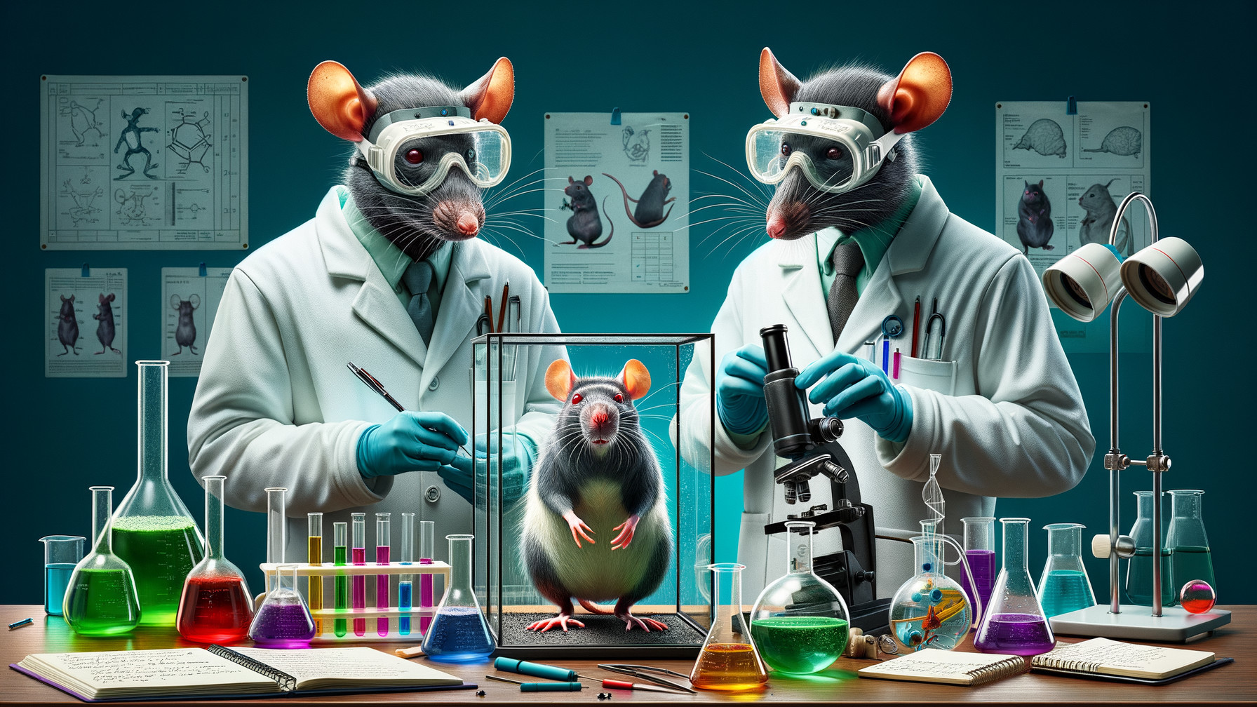 Whimsical Laboratory Scene with Anthropomorphic Rats
