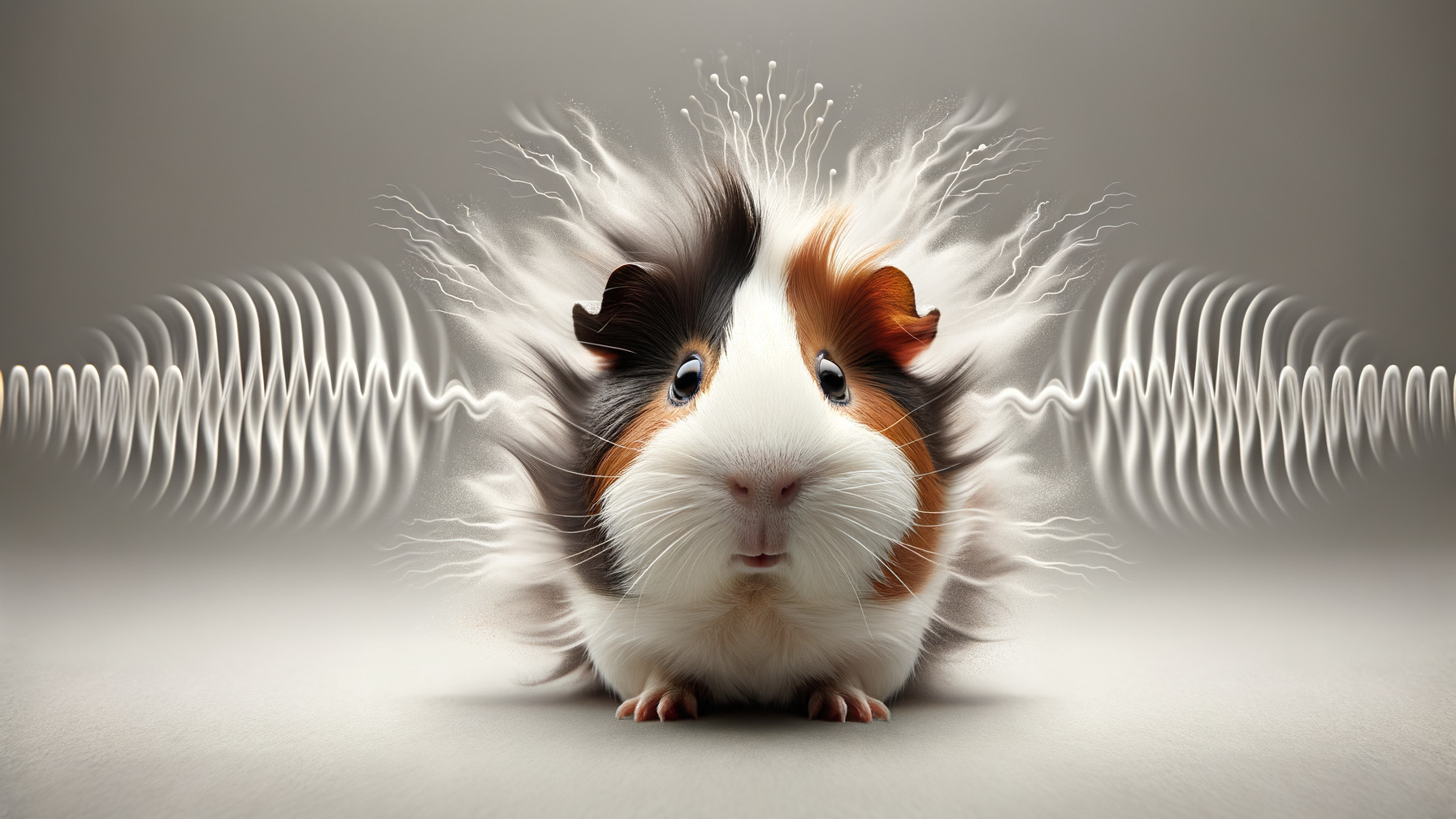 Cute guinea pig with fluffy fur and soundwave design
