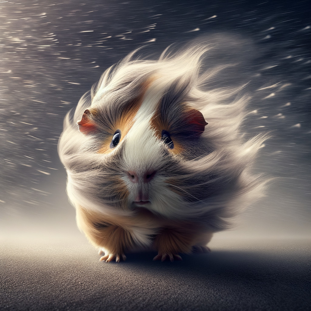 Whimsical Guinea Pig in Windy, Playful Scene