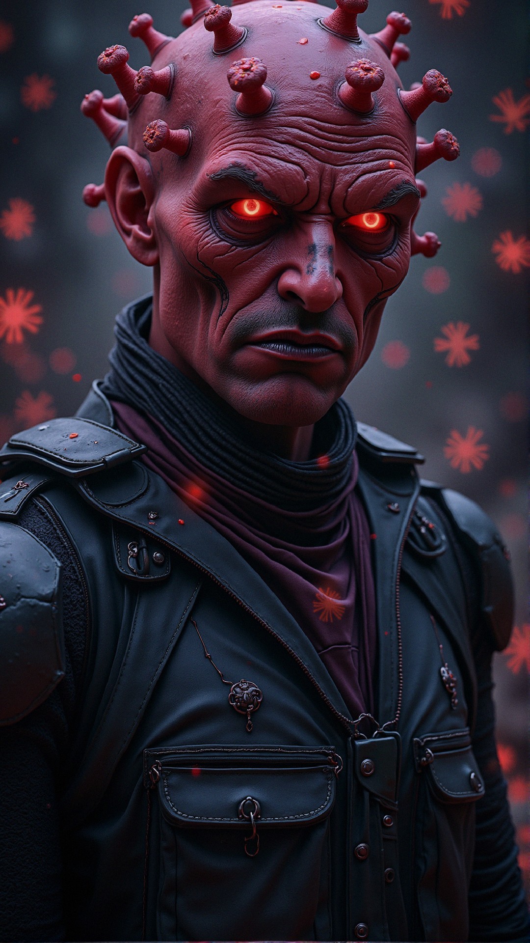 Menacing Character with Red Bulbous Head and Spikes