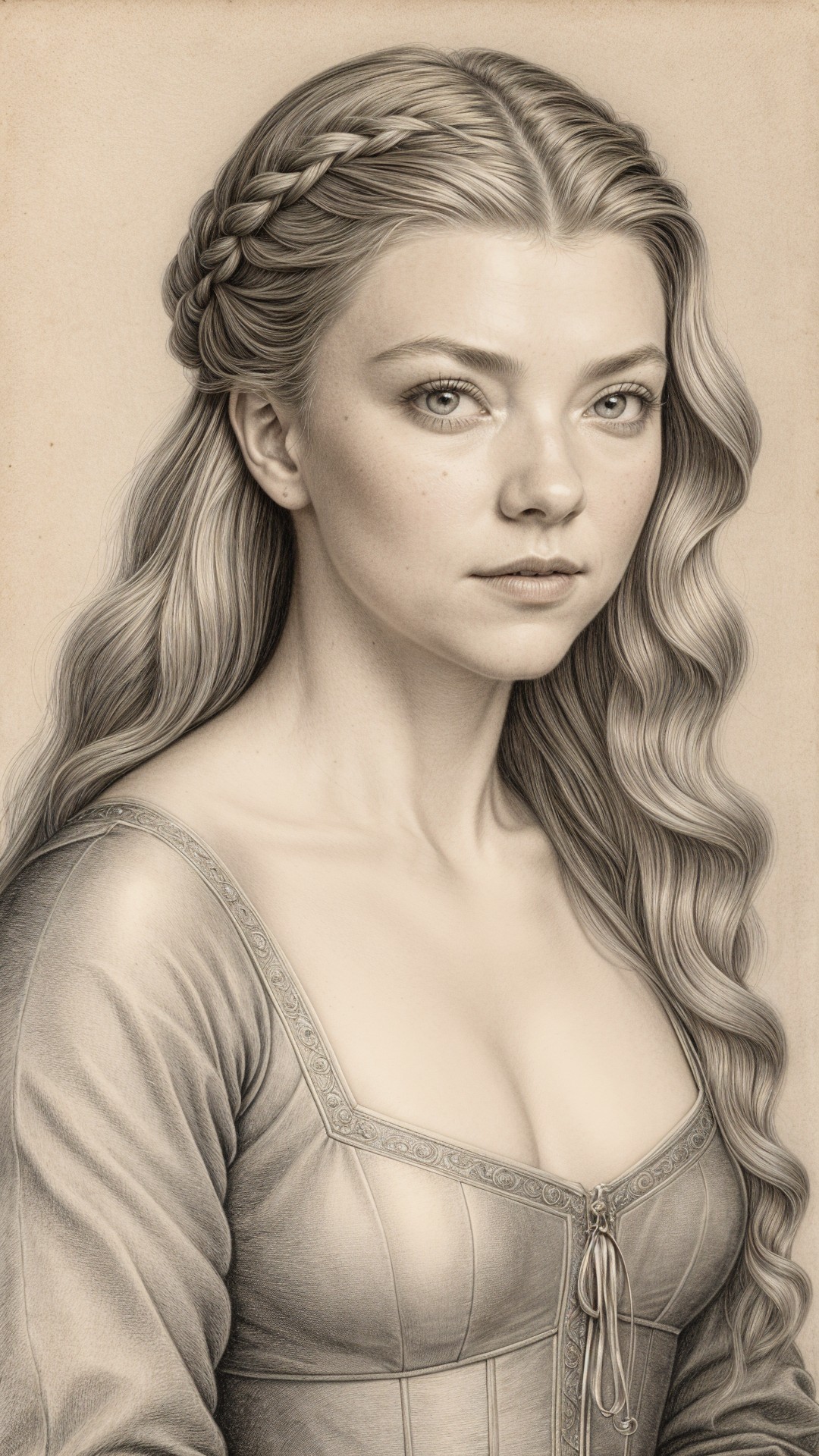 Young woman in historical gown with braided hair