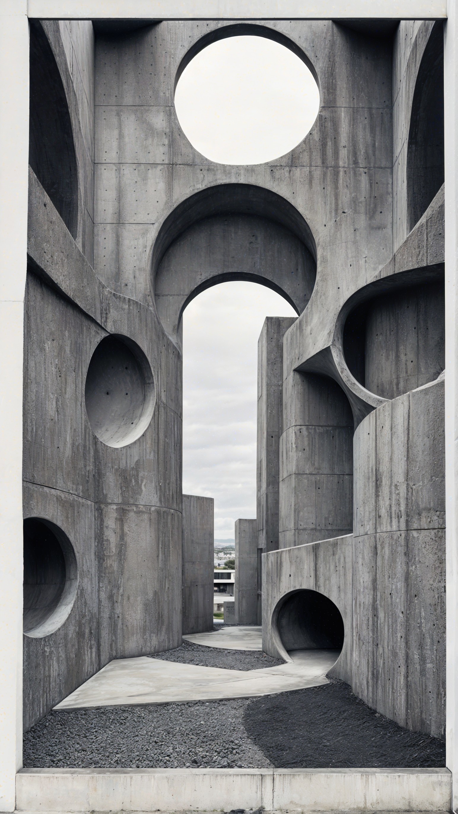 Concrete Architectural Structure with Circular Openings