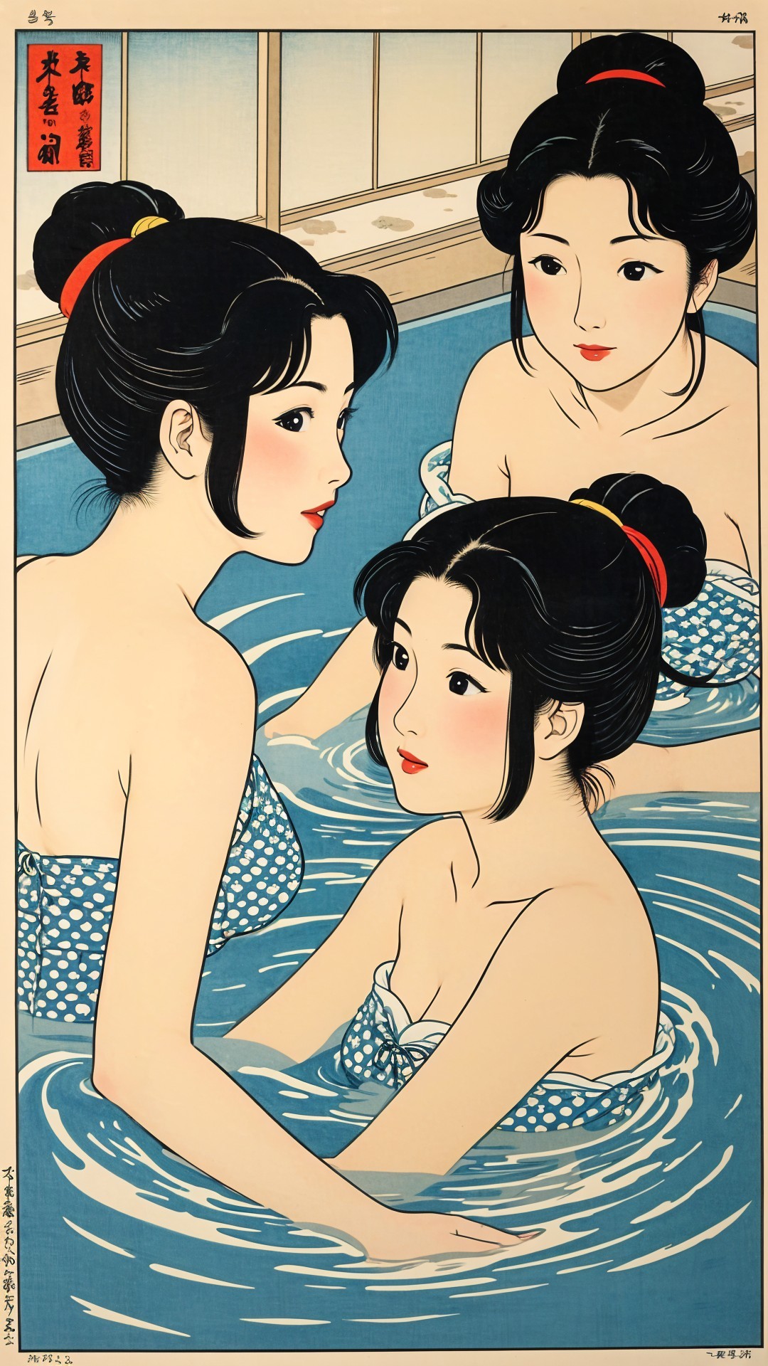 Serene Japanese Bath Scene with Young Women