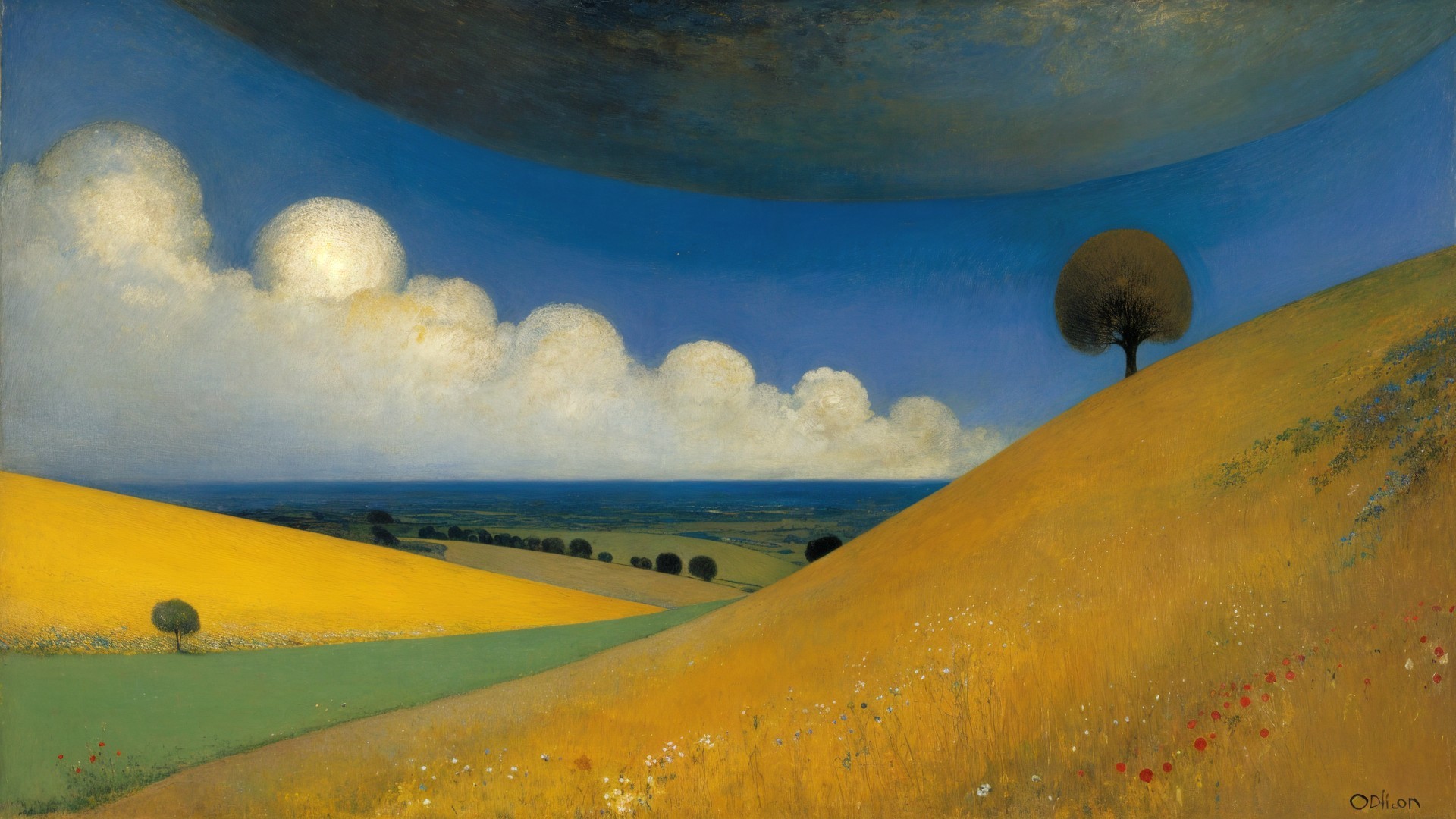 Serene Landscape of Rolling Hills and Vibrant Wildflowers